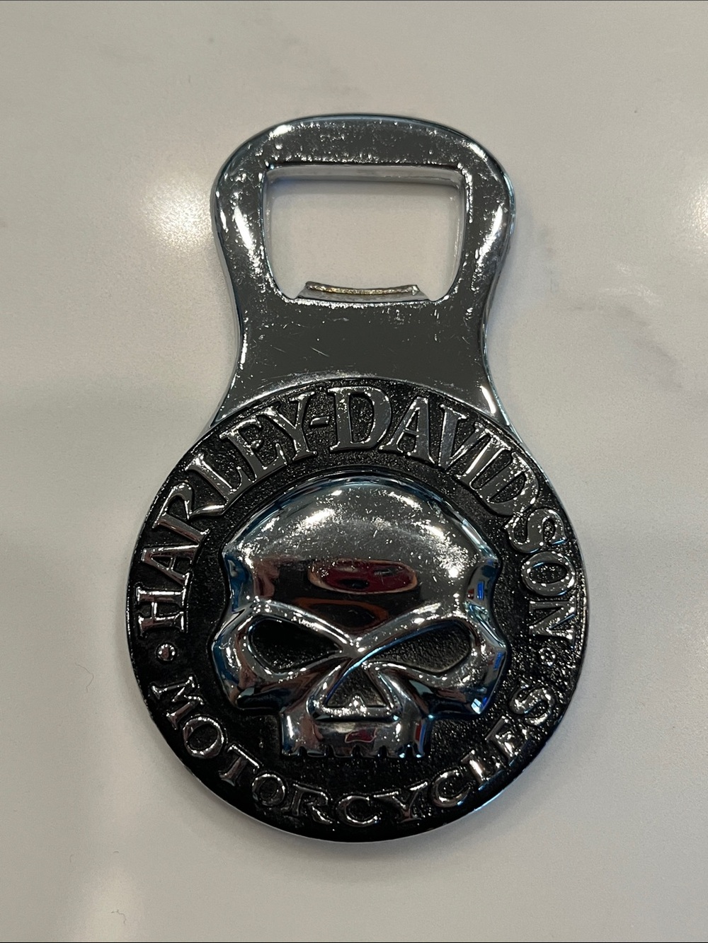 Harley-Davidson Silver Chrome Skull Bottle Opener